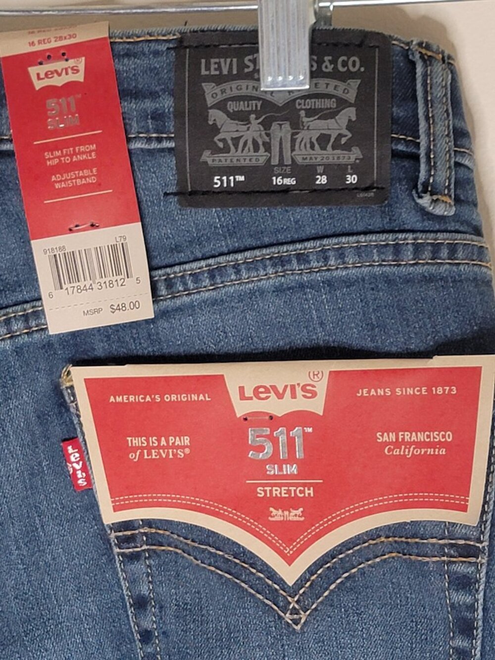 NEW Levi's 511 SLIM Stretch Jeans Boys 16 REG W28 x L30 Denim